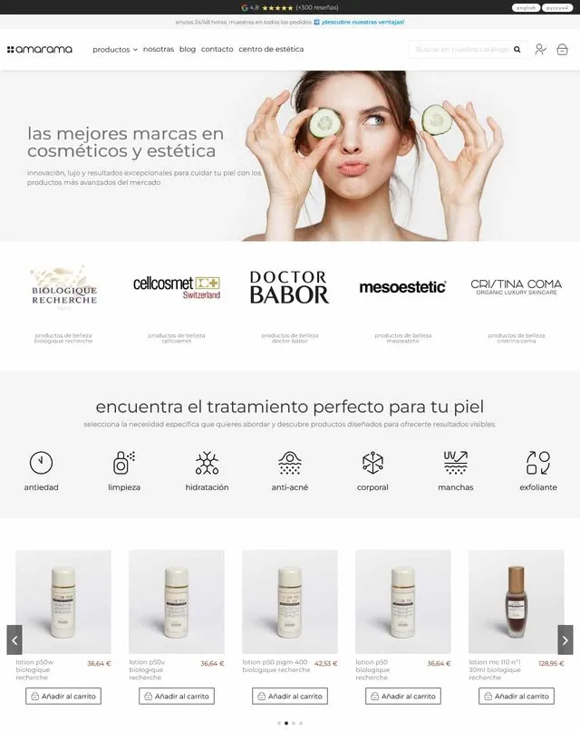 Web de amarama (Cosmética online)
