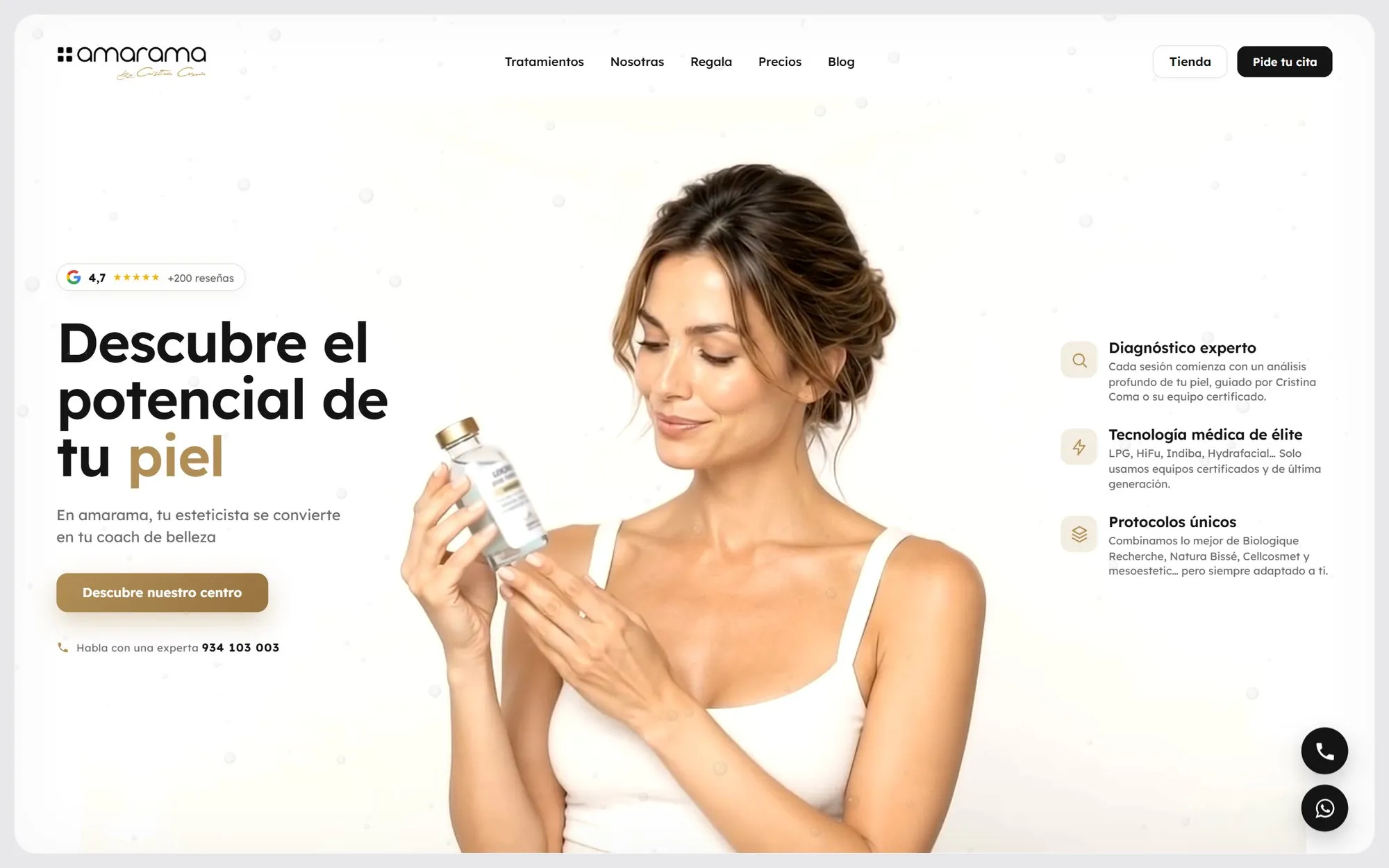 Portada de la web de amarama (Centro de estética)