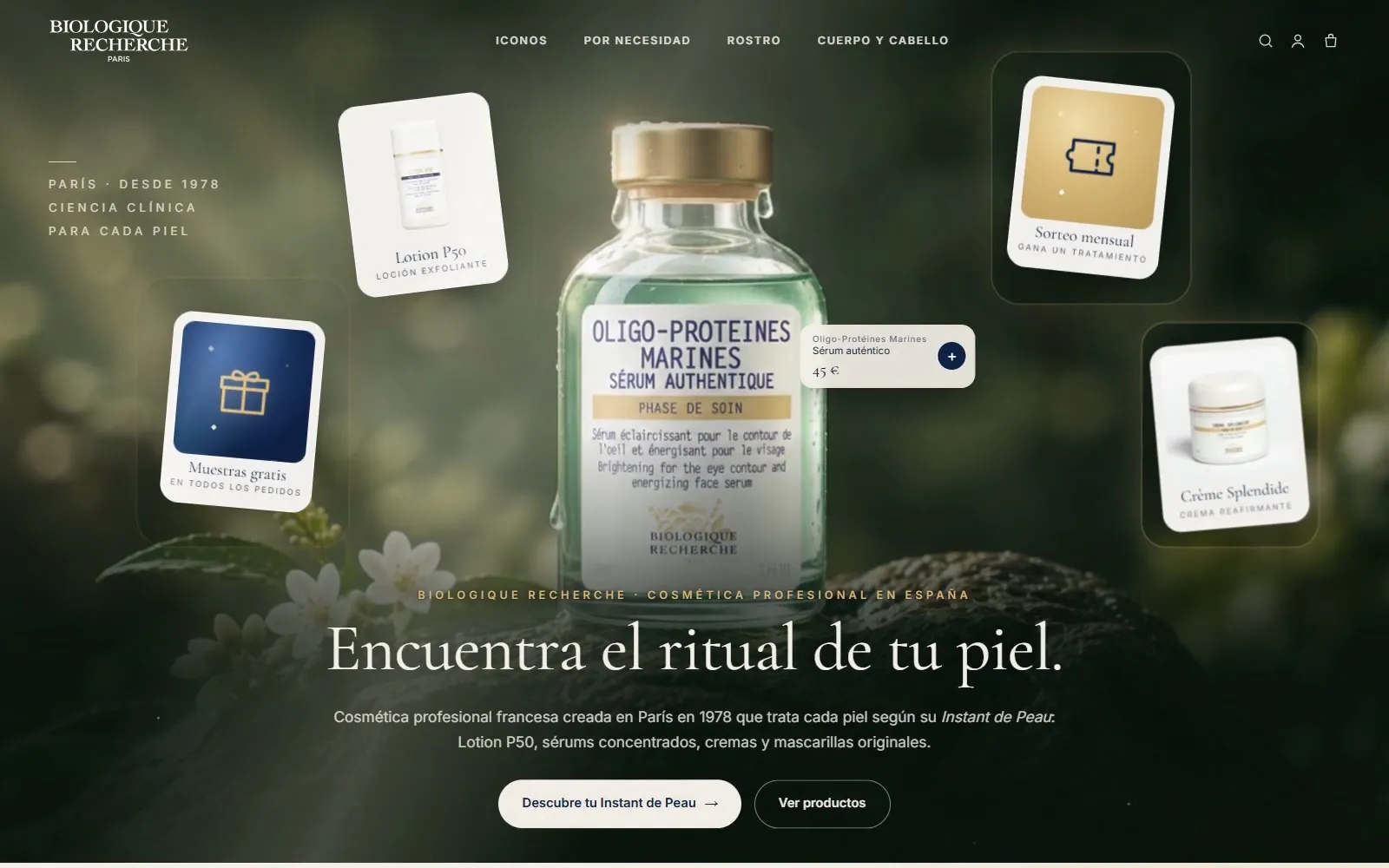 Portada de la web de Biologique Recherche (Tienda online)