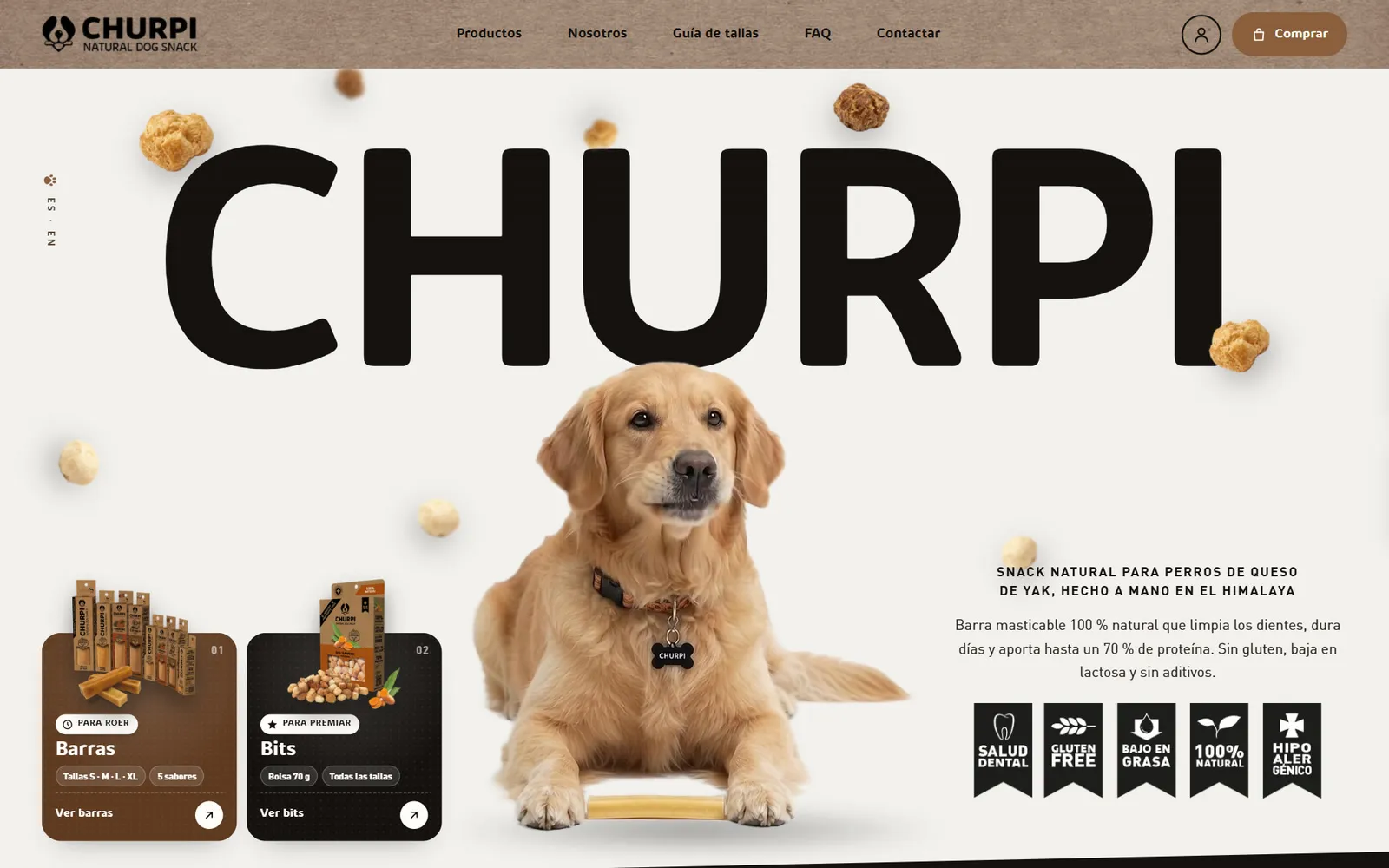 Portada de la web de Churpi (Snacks naturales para perros)