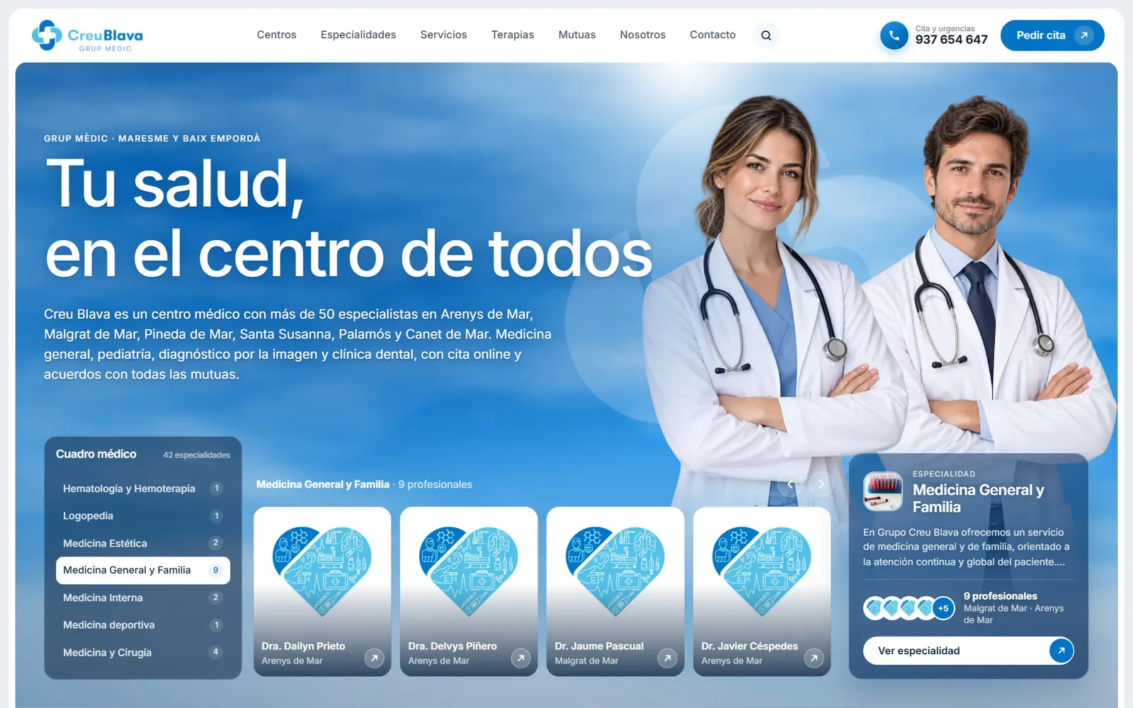 Portada de la web de Creu Blava (Centro médico)