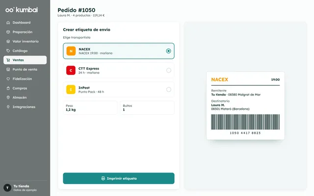 Kumbai: la etiqueta de envío