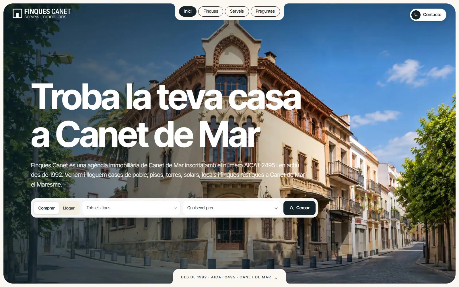 Portada de la web de Finques Canet (Inmobiliaria)