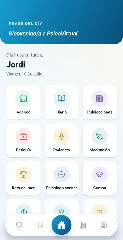 Psicovirtual: pantalla de inicio