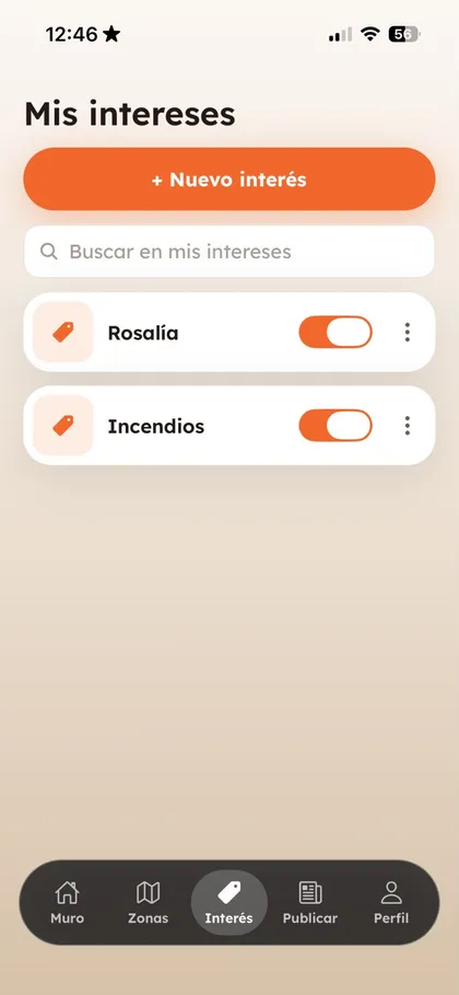 Snurkel: lista de intereses activados