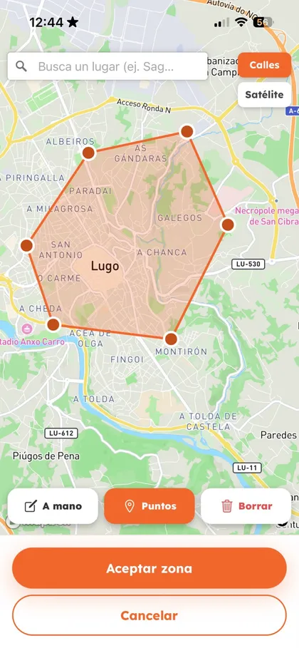 Snurkel: zona dibujada sobre el mapa de Lugo