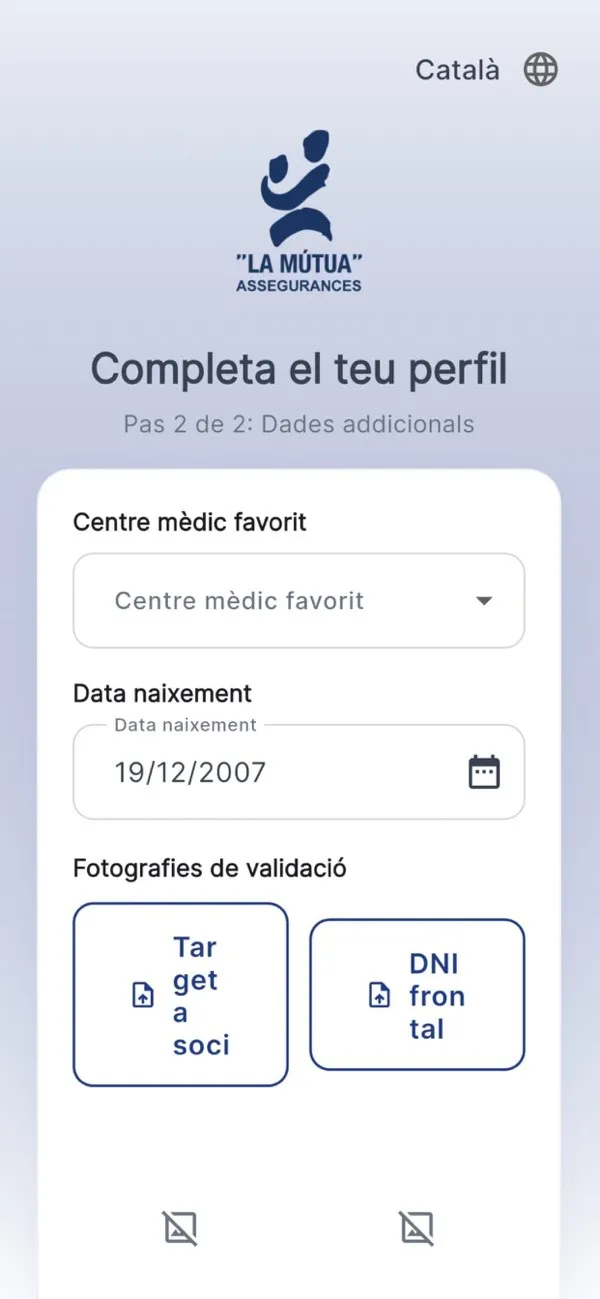 App de Mutua Granollers: completar el perfil