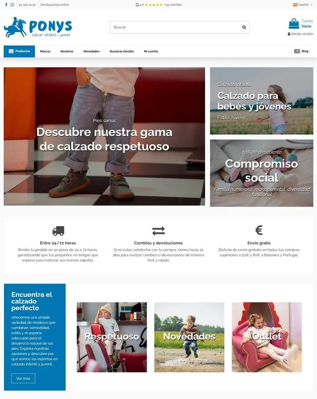 Web de ponys.online (Calzado infantil y juvenil)