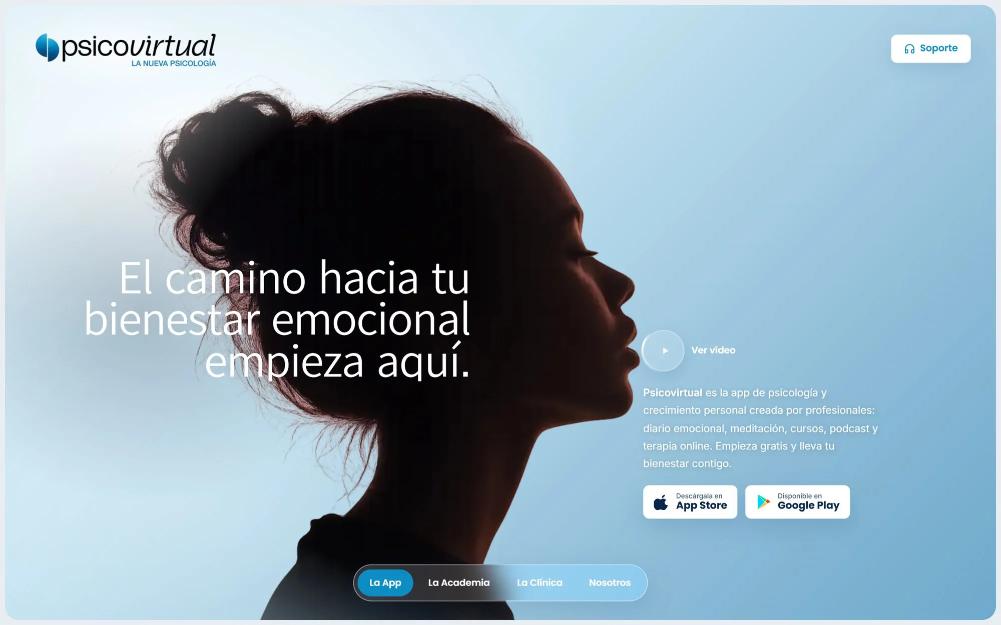Portada de la web de Psicovirtual (Landing de app)