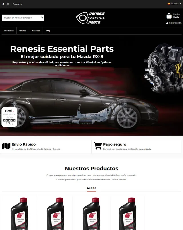 Web de Renesis Essential Parts (Recambios Mazda RX-8)