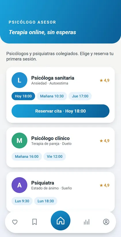 Psicovirtual: profesionales y reserva de cita